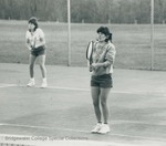 Bridgewater College, Tennis action photograph of Cole Lawrence and Lauren Pinson, April 1985 by Bridgewater College