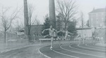 Bridgewater College, C. Dudley (photographer), snapshot of Pat Paul on hurdles, circa 1983 by C. Dudley