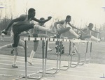Bridgewater College, Photograph of Duane Harrison, Jeff Smith and others on hurdles, undated by Bridgewater College
