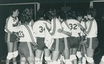 Bridgewater College, Photograph of a Volleyball Team huddle, circa 1985 by Bridgewater College